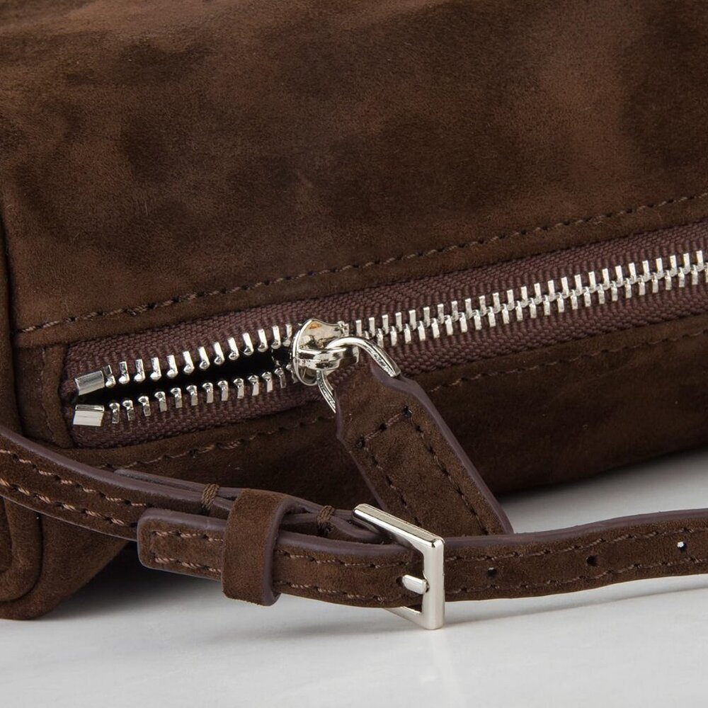 women coffee Suede Leather Small Crossbody Shoulder Bag with Adjustable strap - Picture 8 of 9